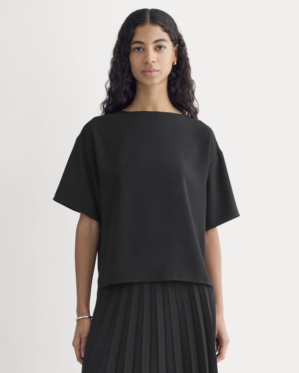 Drapey Crepe Top in Black — front view