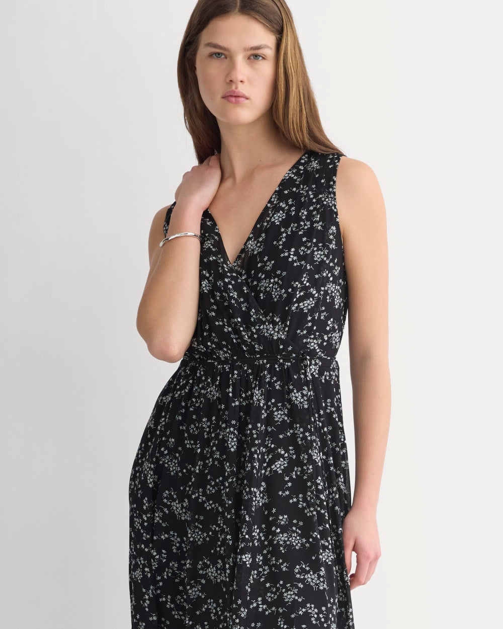 Maxi Dress in Silk Georgette in Floral/Black — detail view