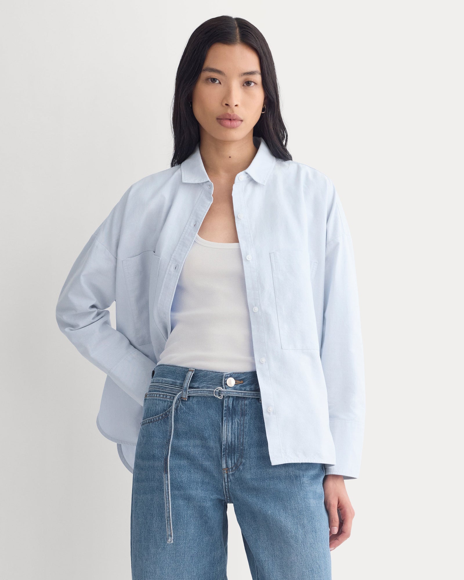 The Boxy Oxford in Light Blue — front view