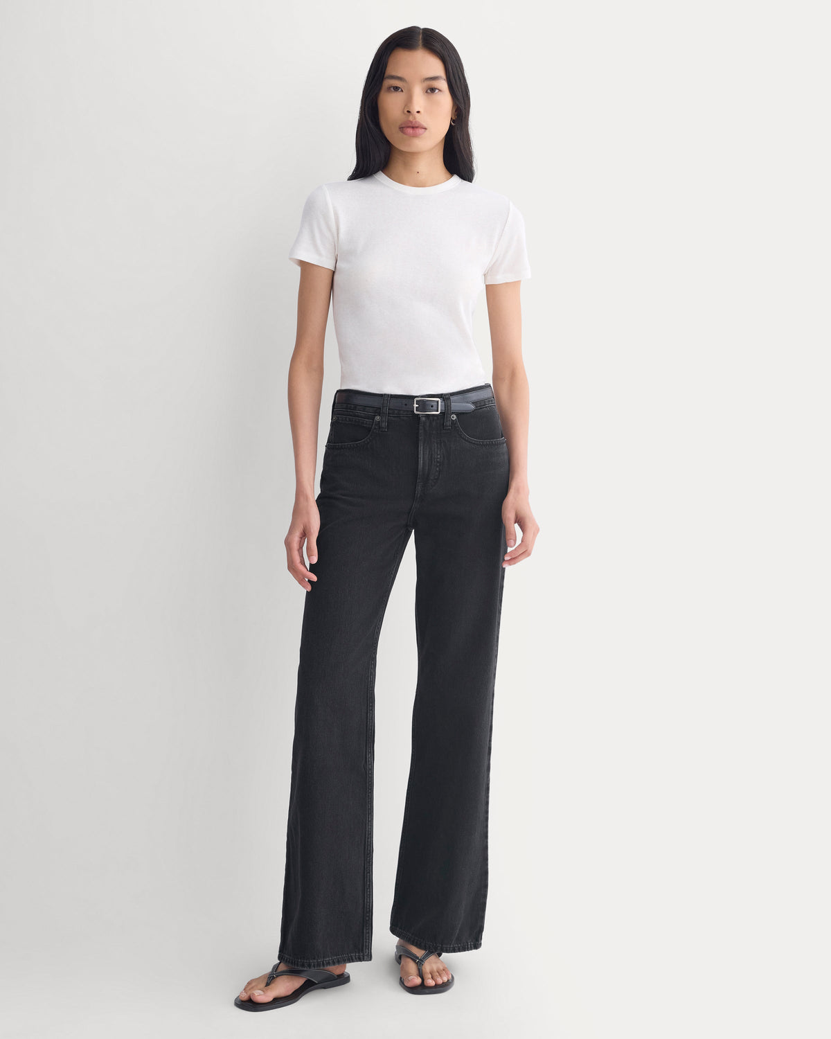 Relaxed Mid-Rise Bootcut Jean in Black — front view