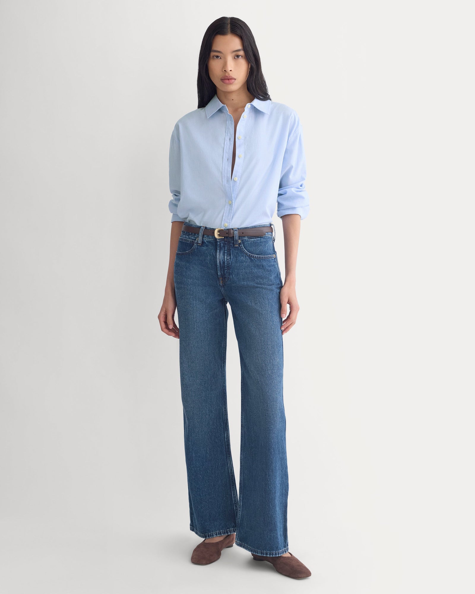 Relaxed Mid-Rise Bootcut Jean in Dark Indigo — front view