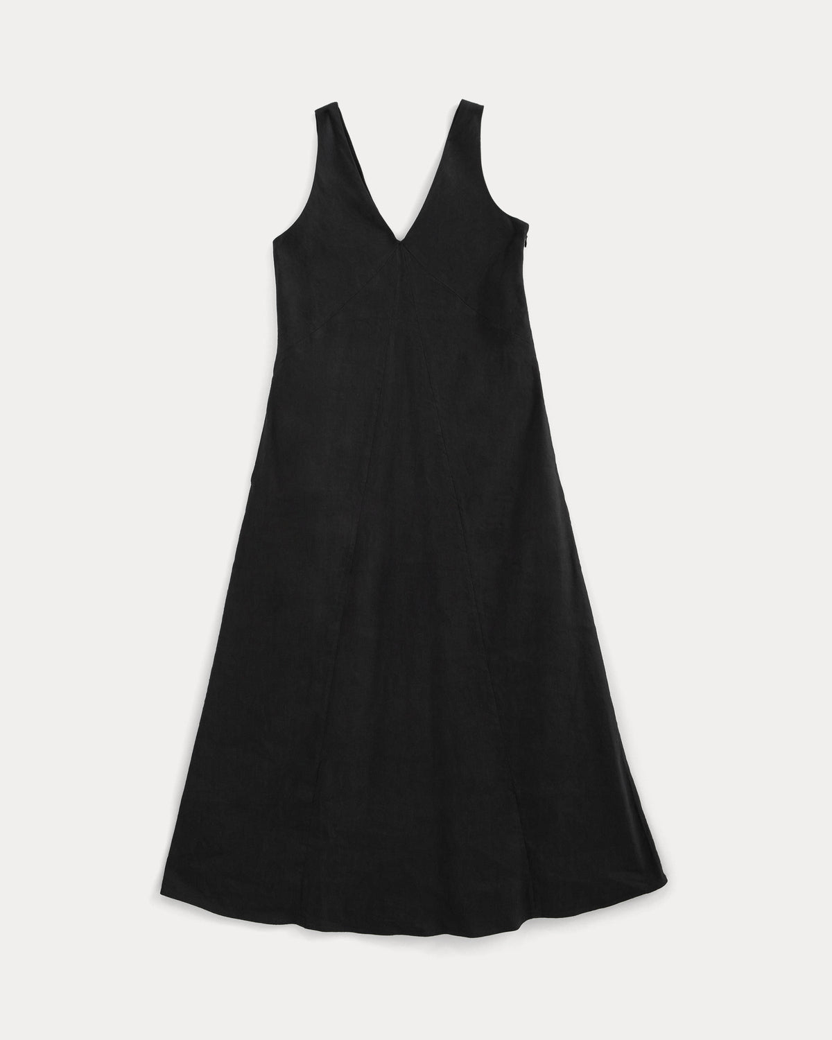 Deep V Seamed Dress in Stretch Linen in Black — alternate view