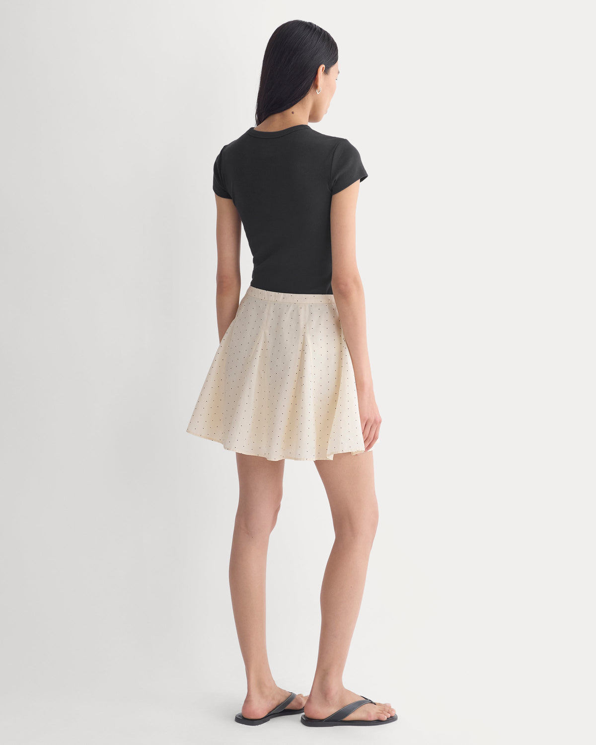 Godet Mini Skirt in Cotton Silk in Birch — detail view