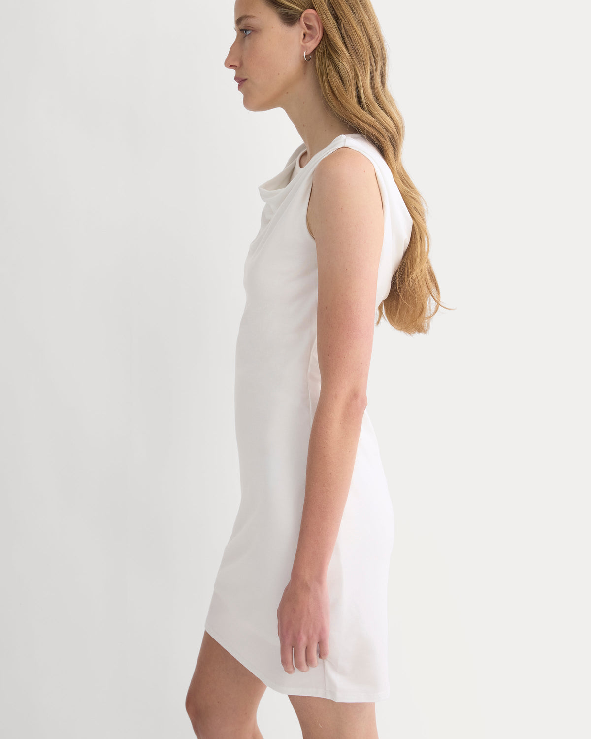 Cowl Neck Mini Dress in Bone — detail view