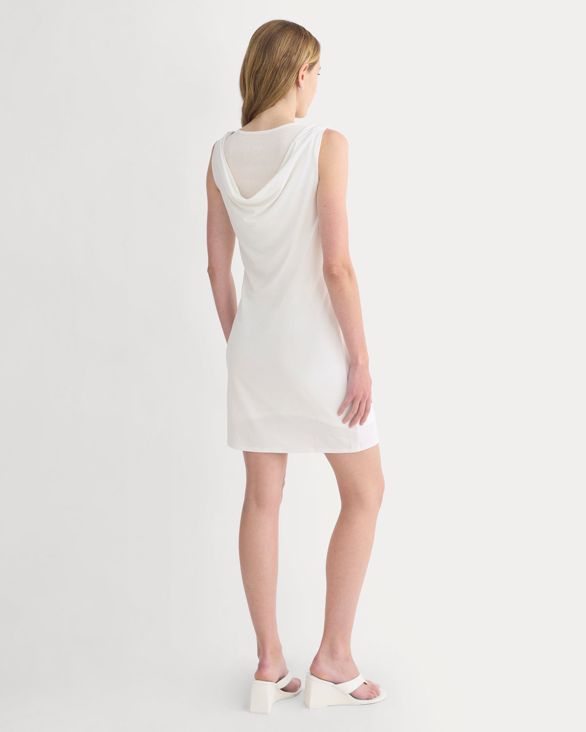 Cowl Neck Mini Dress in Bone — detail view