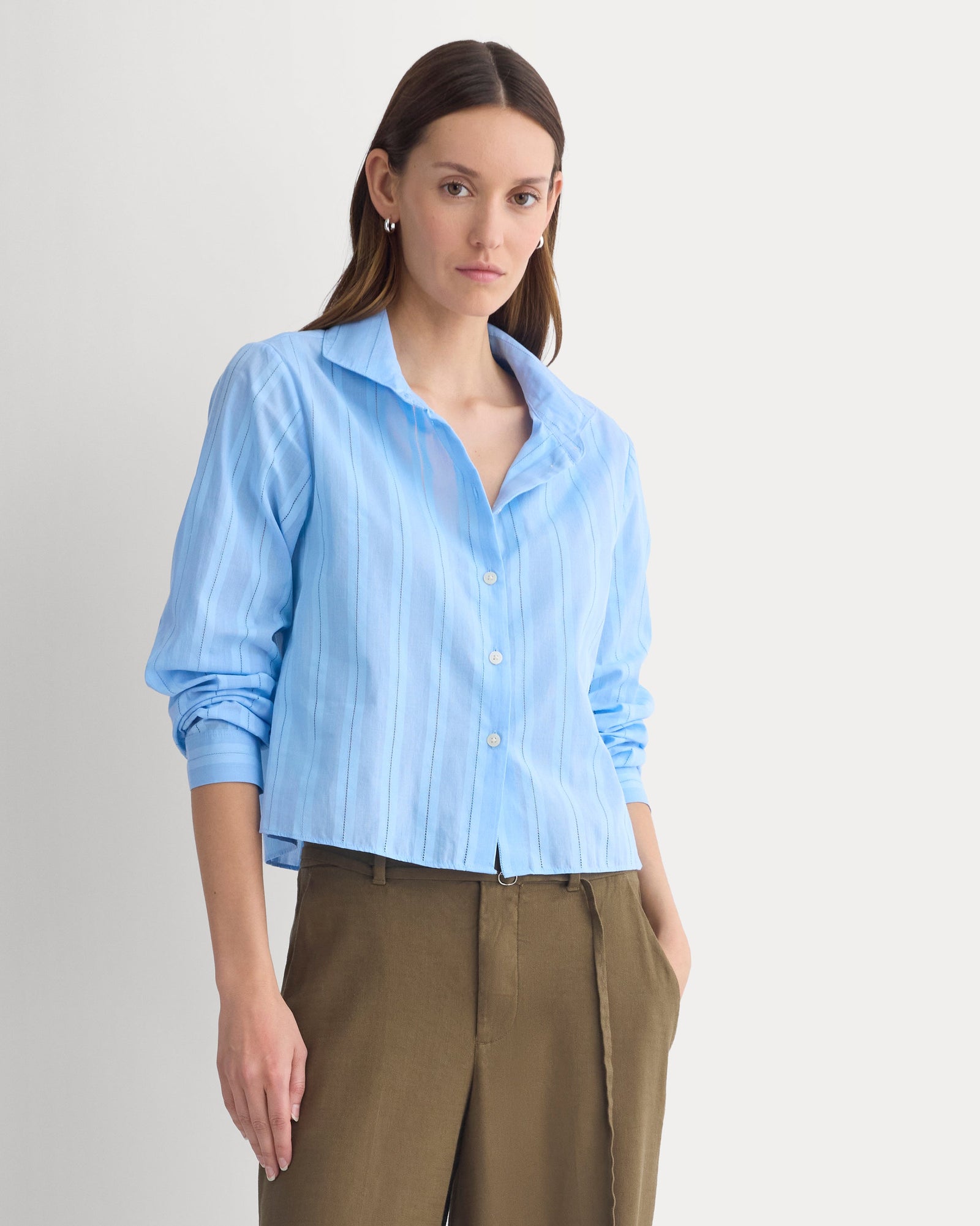 Textured Mini Collar Shirt in Open Air Blue — detail view