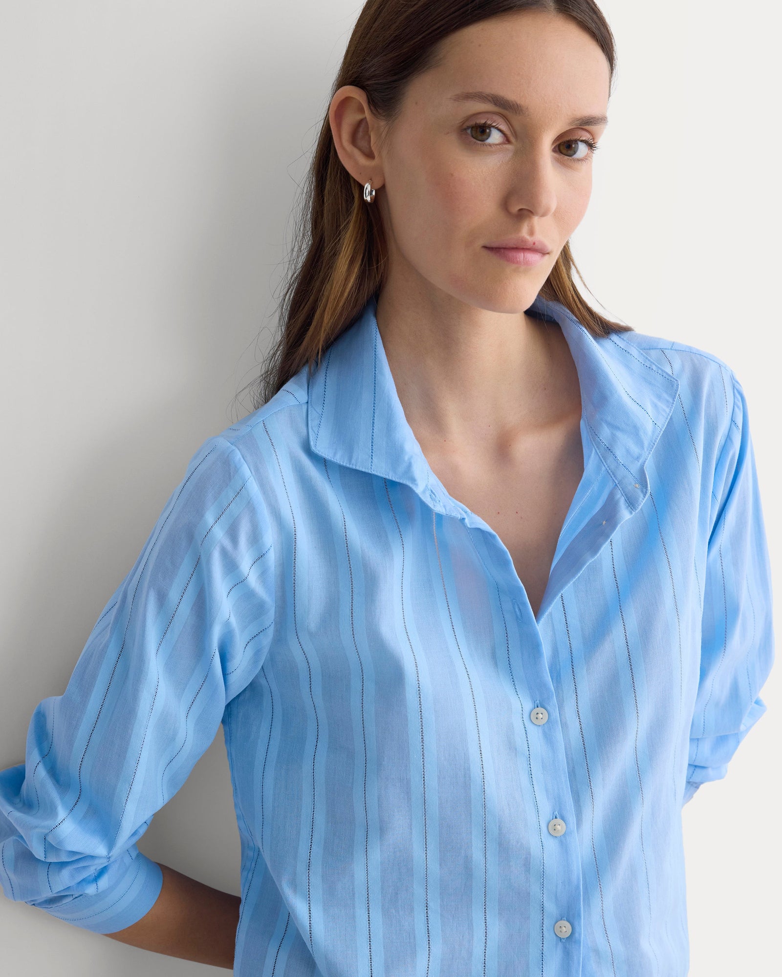 Textured Mini Collar Shirt in Open Air Blue — front view