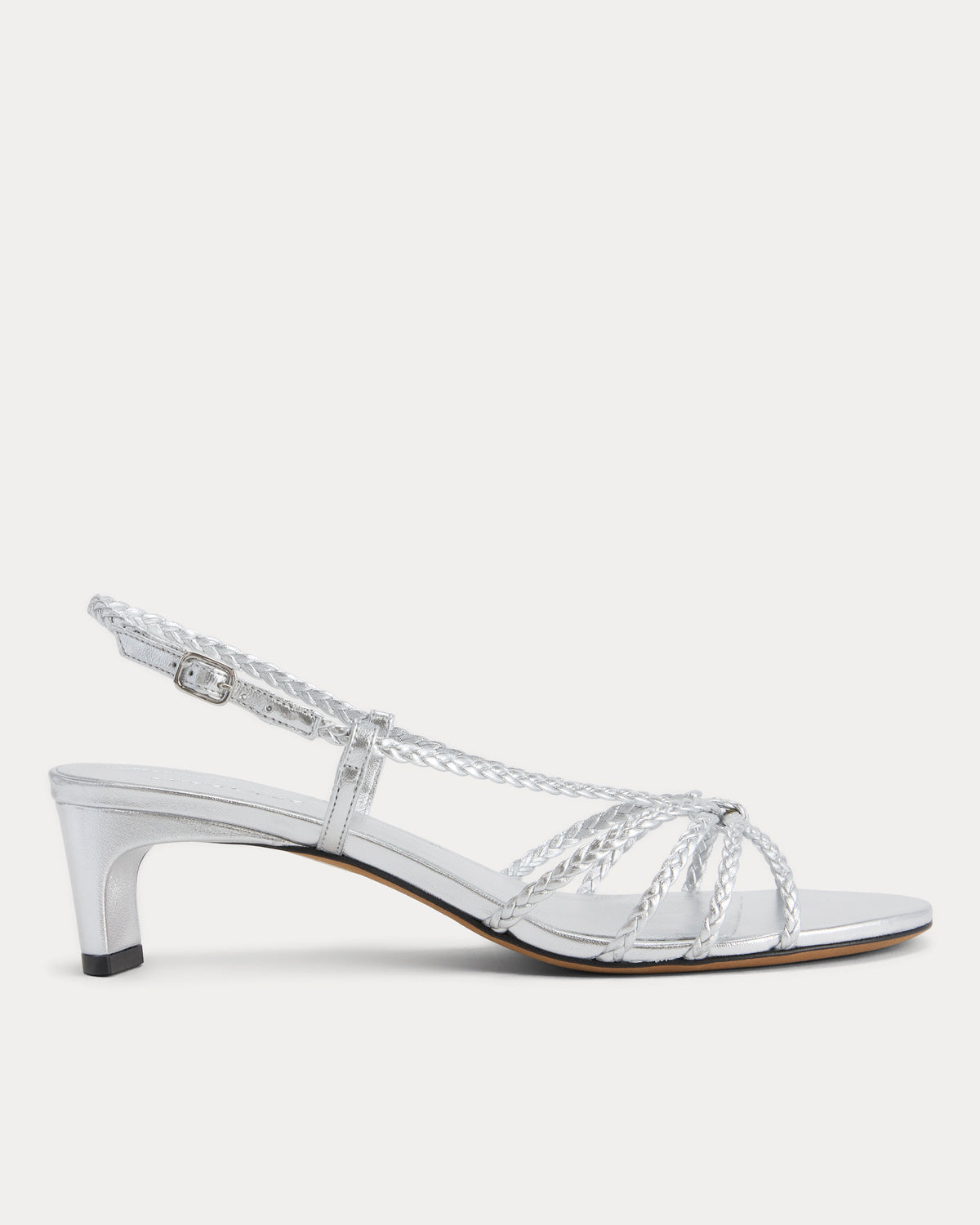 Made in Italy Braided Kitten Heel in Silver Leather — front view