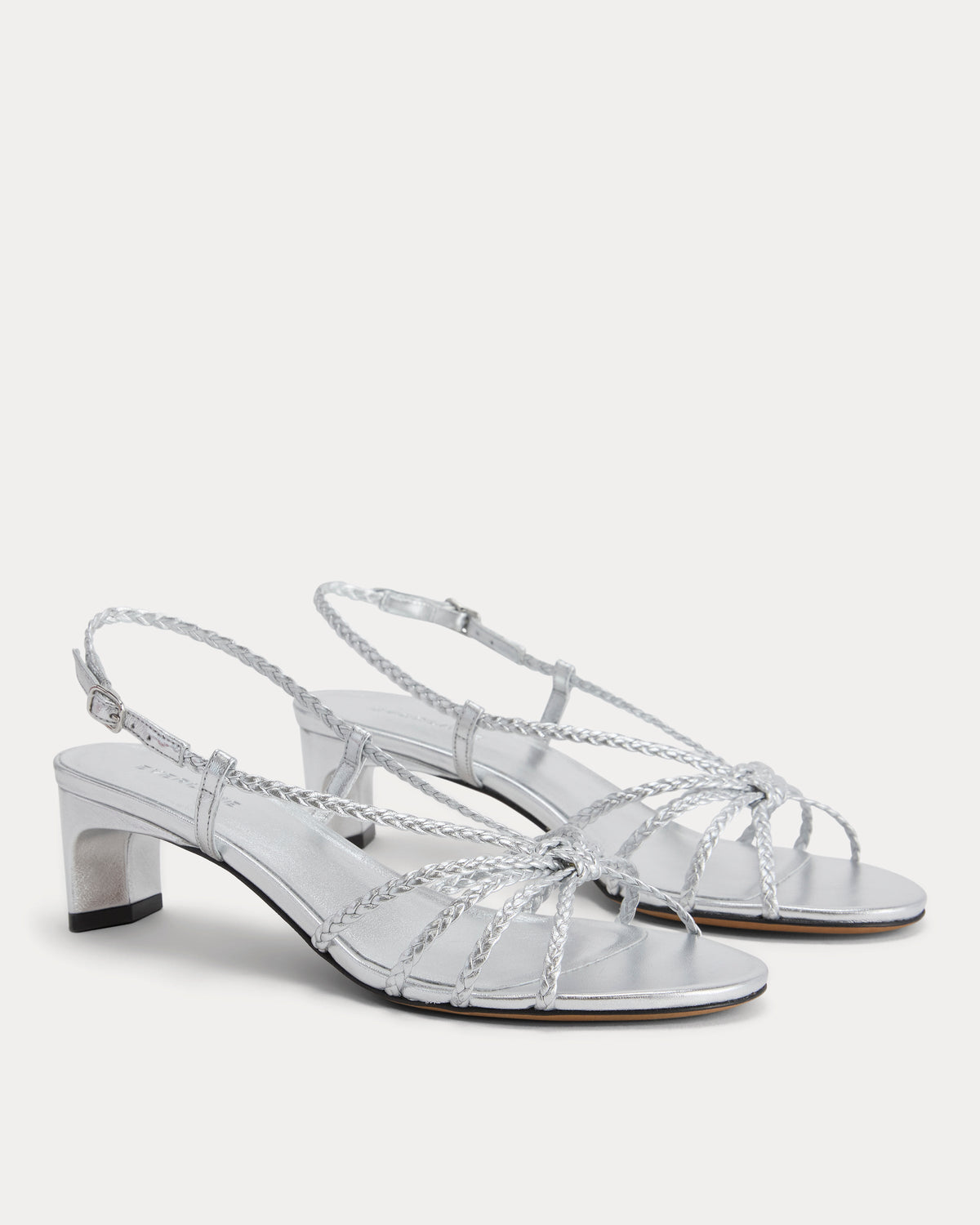 Made in Italy Braided Kitten Heel in Silver Leather — alternate view