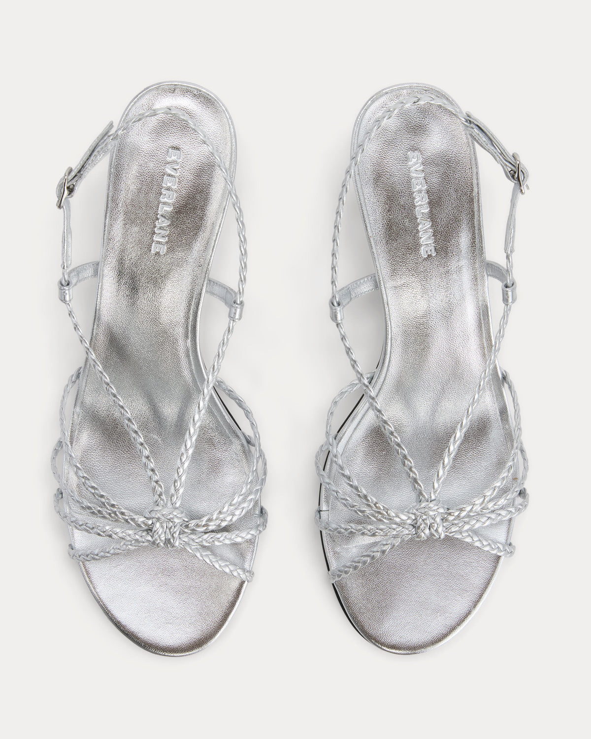Made in Italy Braided Kitten Heel in Silver Leather — detail view