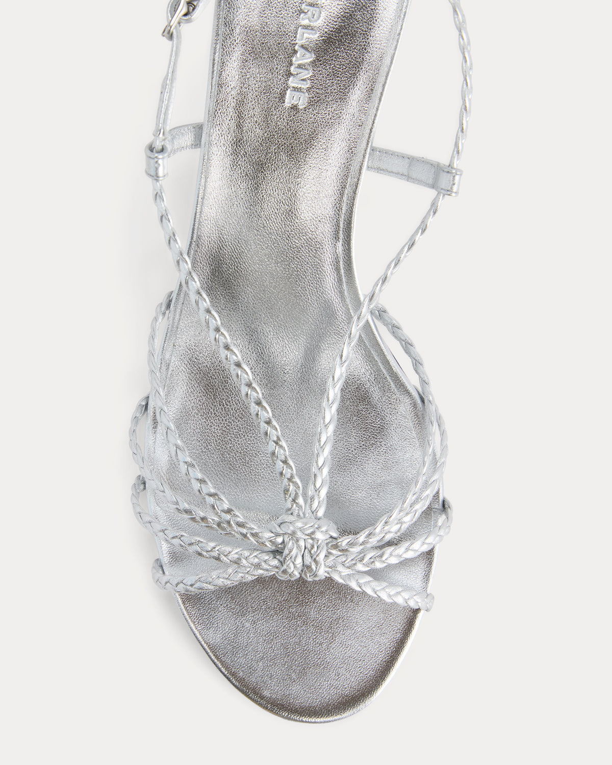 Made in Italy Braided Kitten Heel in Silver Leather — detail view