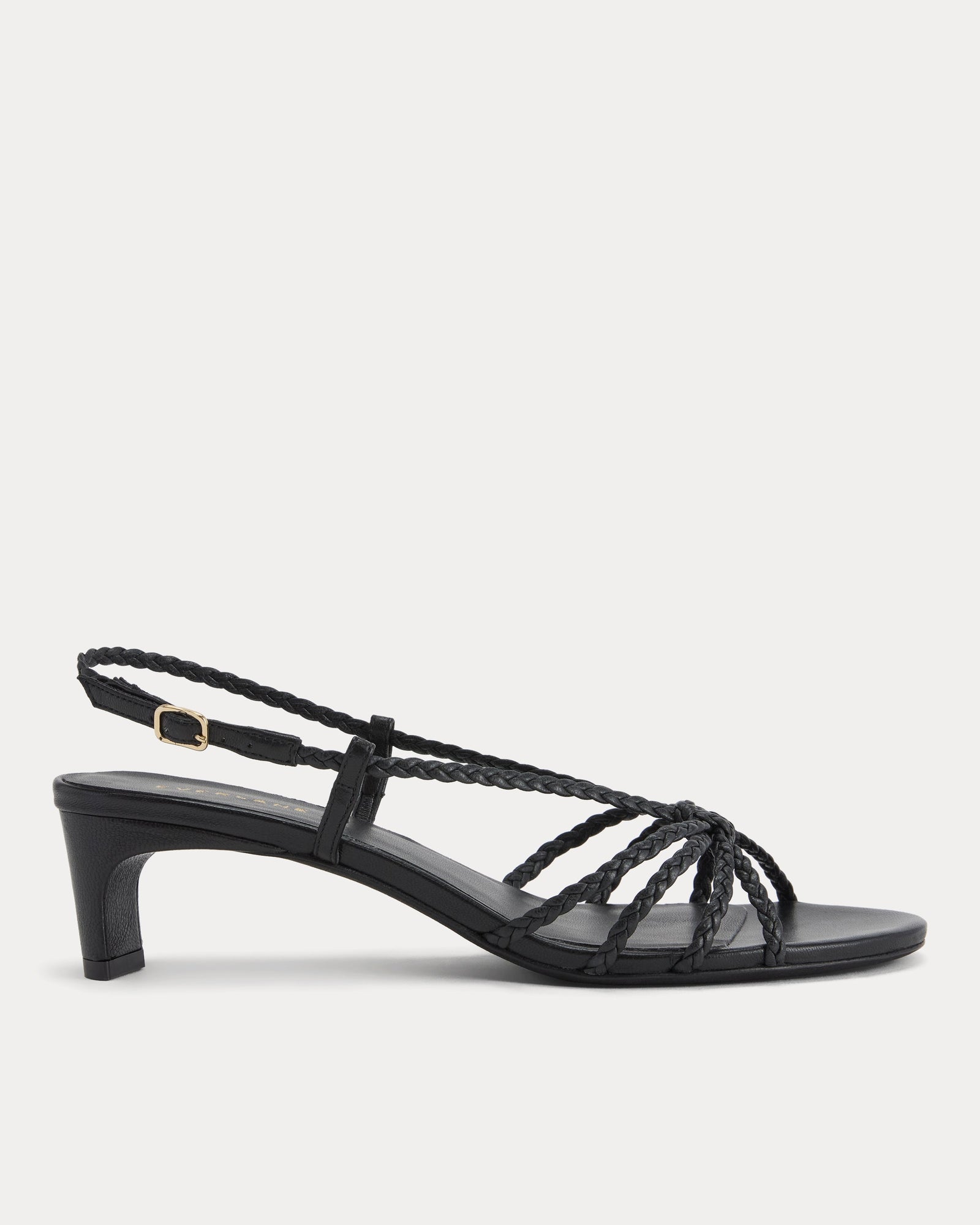 Made in Italy Braided Kitten Heel in Black Leather — front view