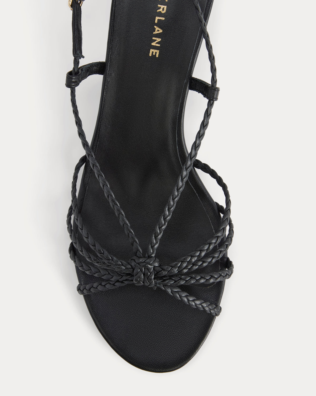 Made in Italy Braided Kitten Heel in Black Leather — detail view