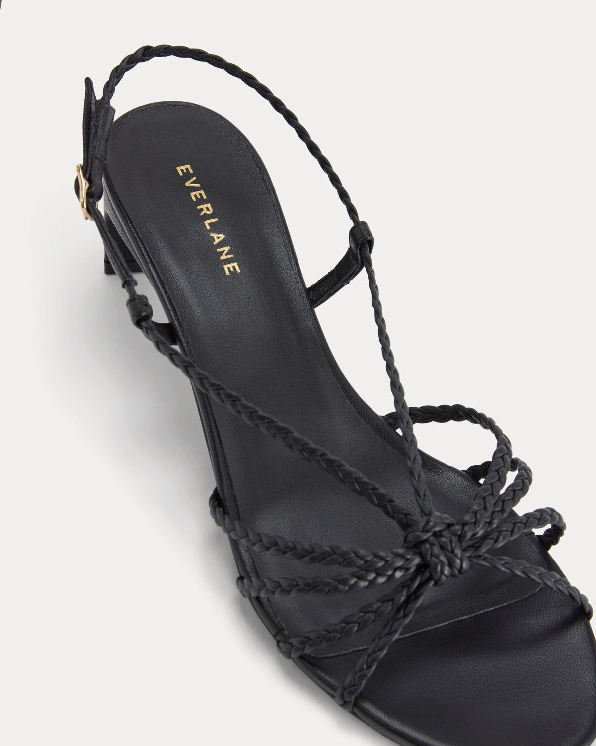 Made in Italy Braided Kitten Heel in Black Leather — detail view