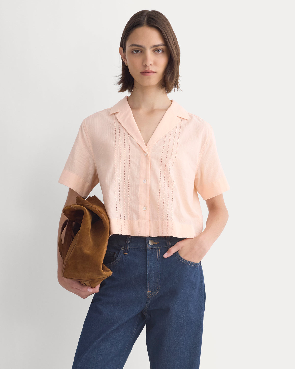 Cotton Gauze Resort Shirt in Pale Peach — front view