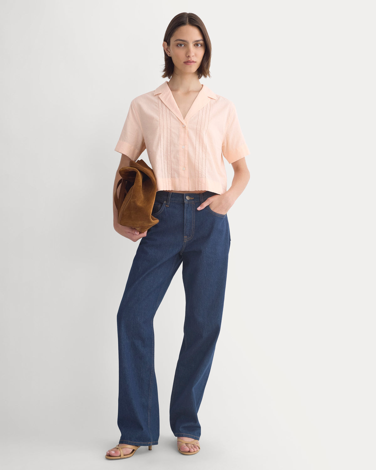 Cotton Gauze Resort Shirt in Pale Peach — detail view