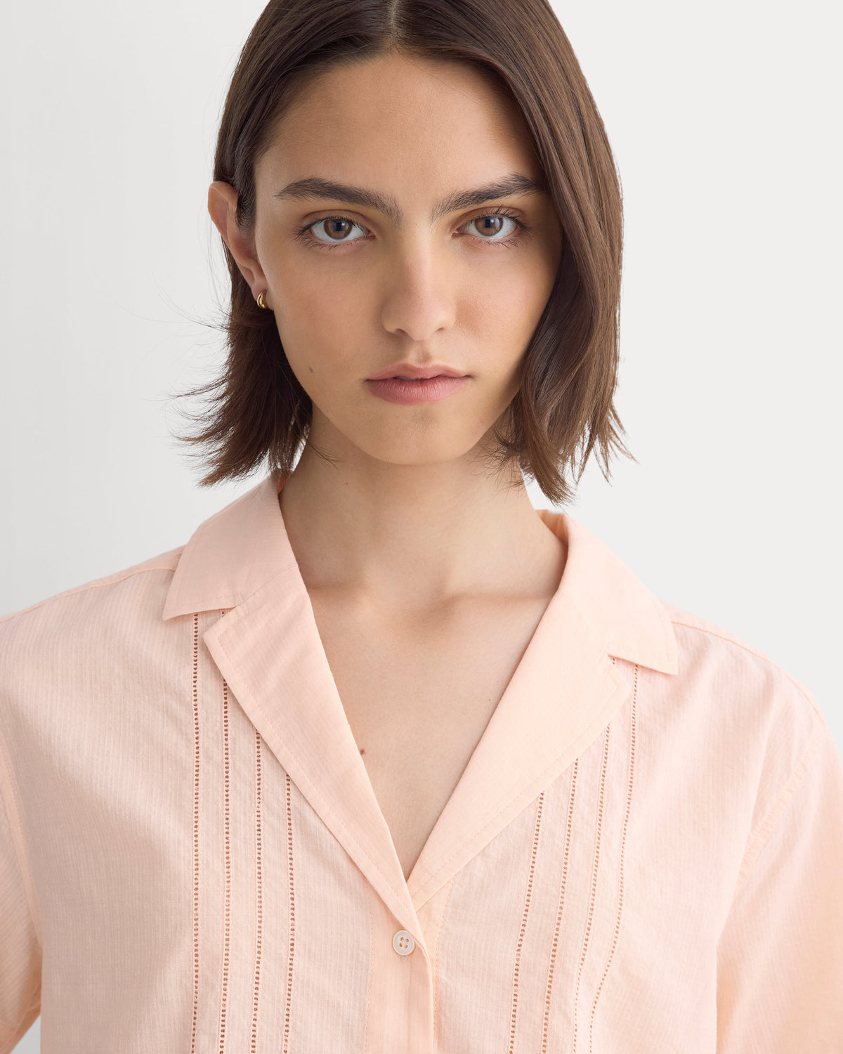 Cotton Gauze Resort Shirt in Pale Peach — detail view