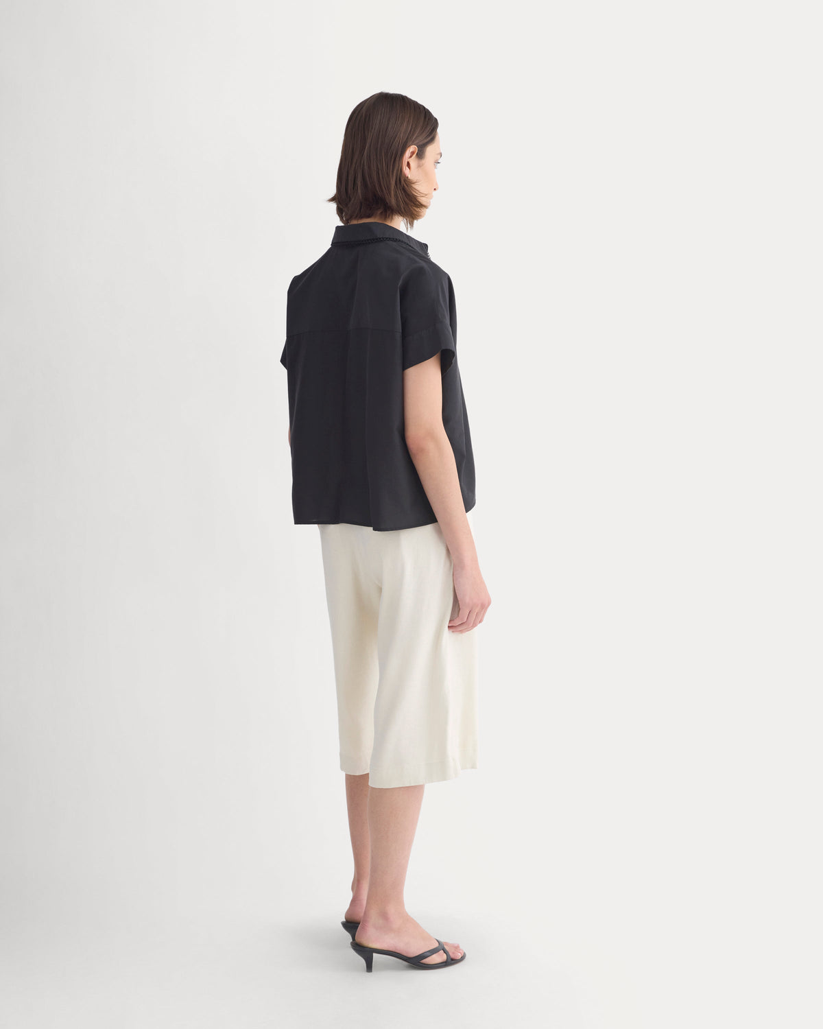 Scalloped-Collar Square Shirt in Black — detail view