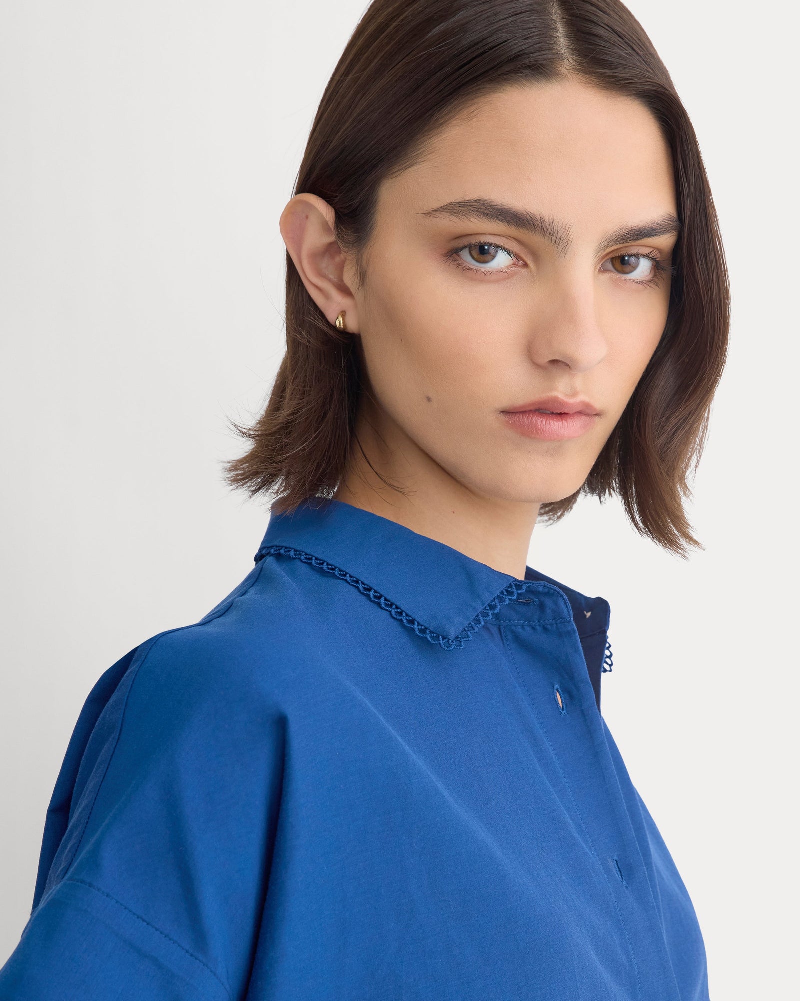 Scalloped-Collar Square Shirt in Estate Blue — detail view