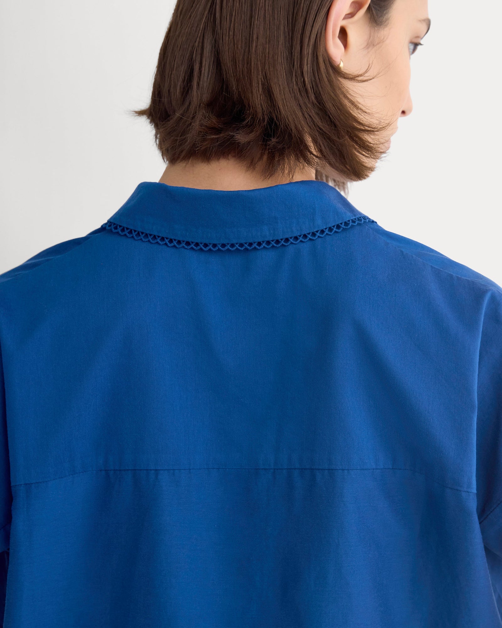 Scalloped-Collar Square Shirt in Estate Blue — detail view