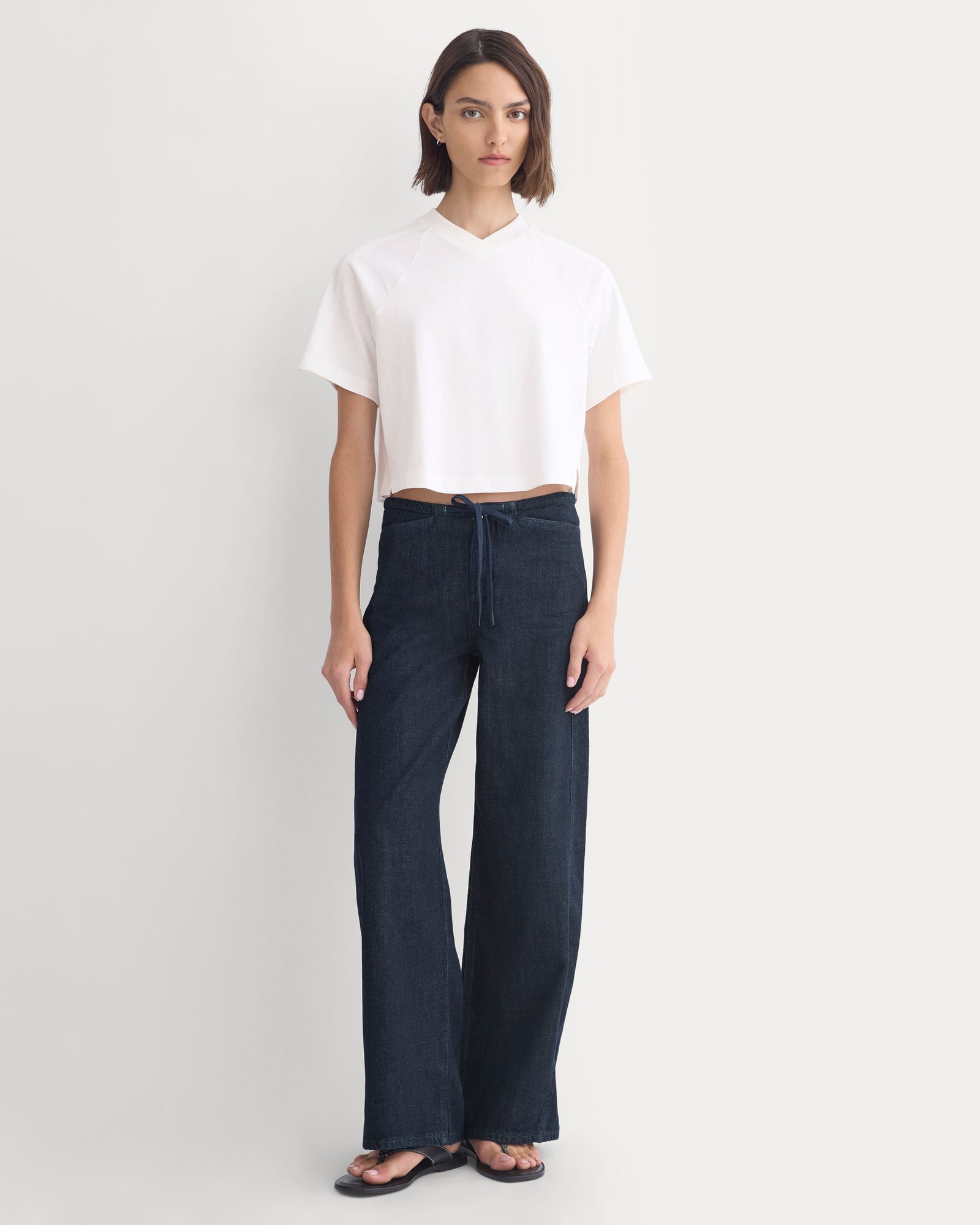 Low-Slung Tie-Front Jean in Dark Indigo — front view