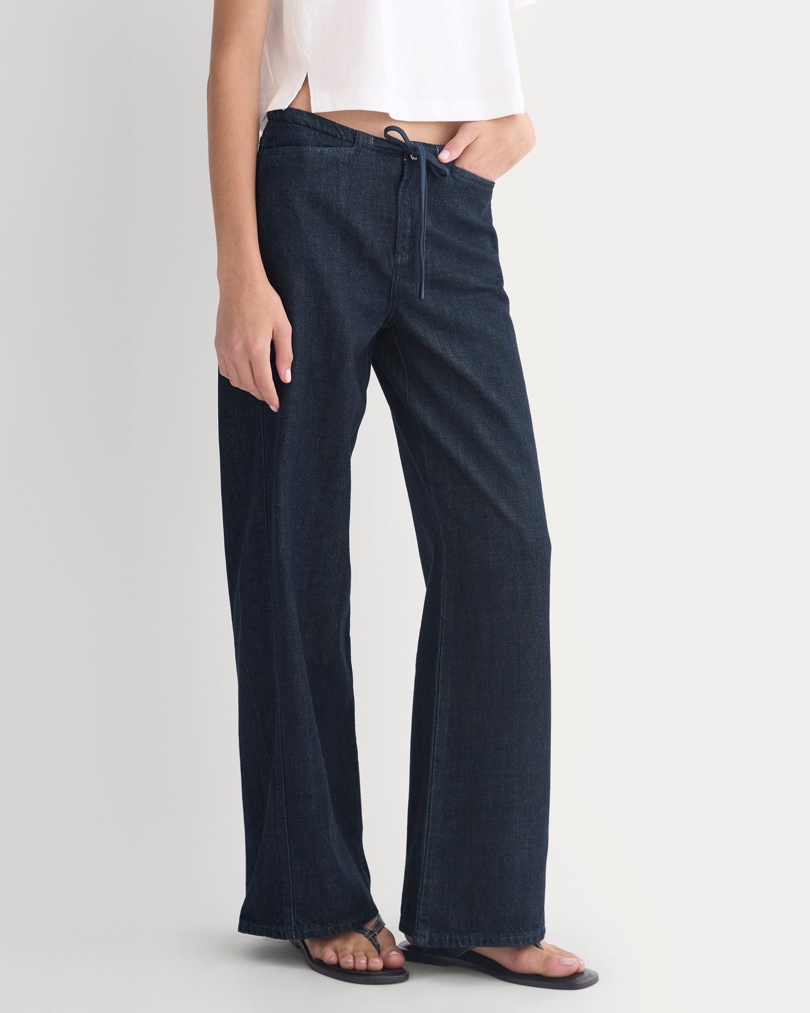 Low-Slung Tie-Front Jean in Dark Indigo — detail view