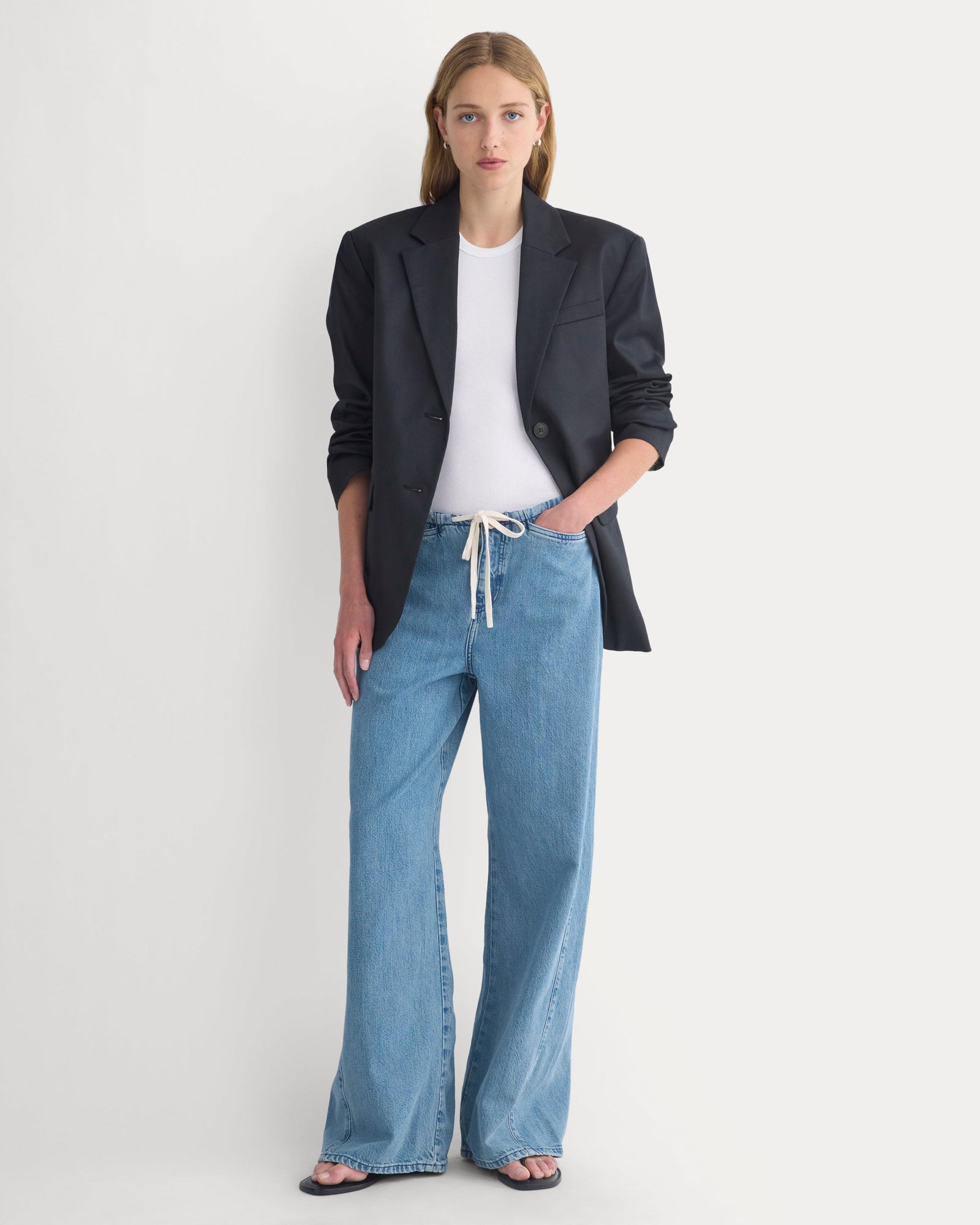 Low-Slung Tie-Front Jean in Medium Indigo — front view