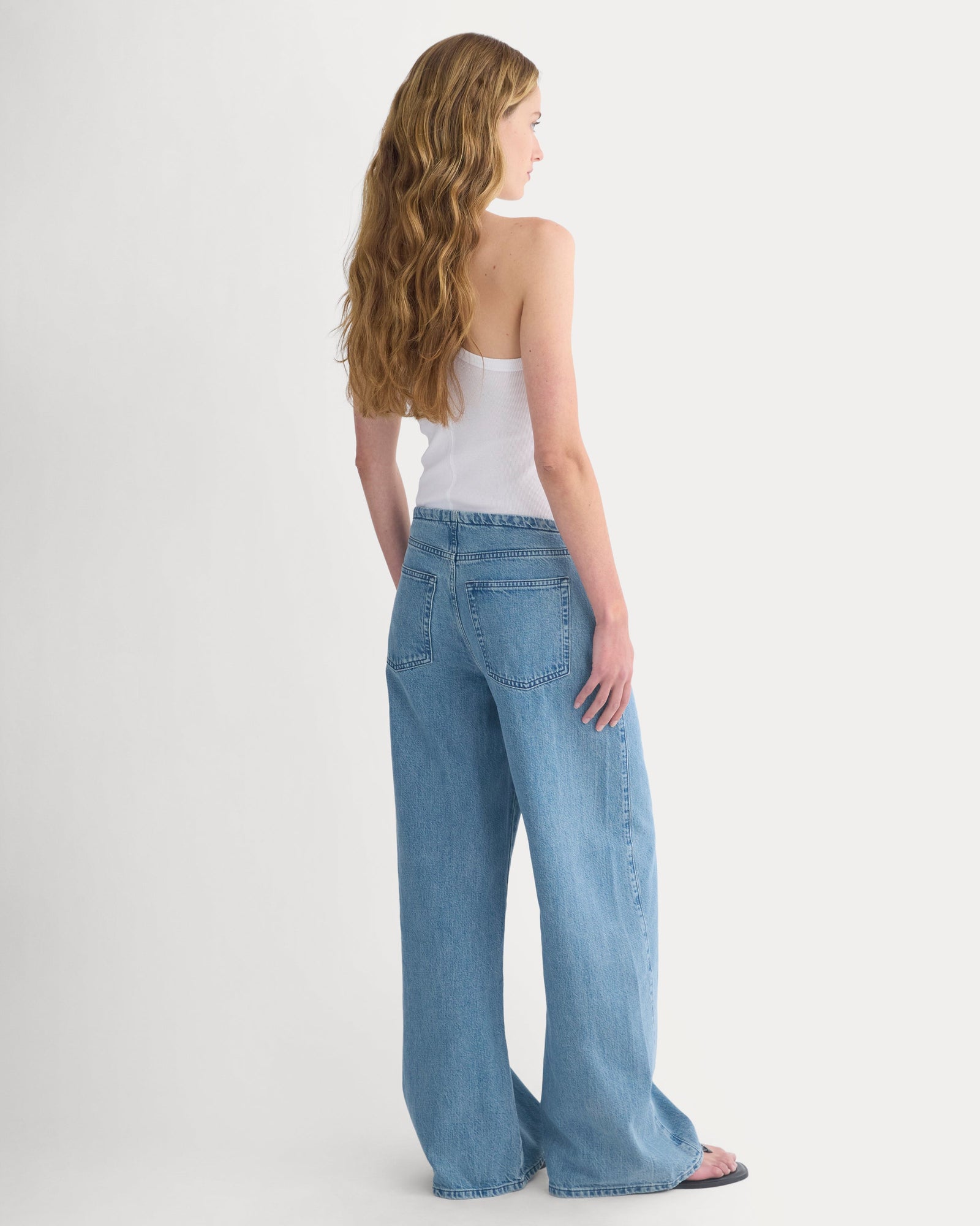 Low-Slung Tie-Front Jean in Medium Indigo — detail view