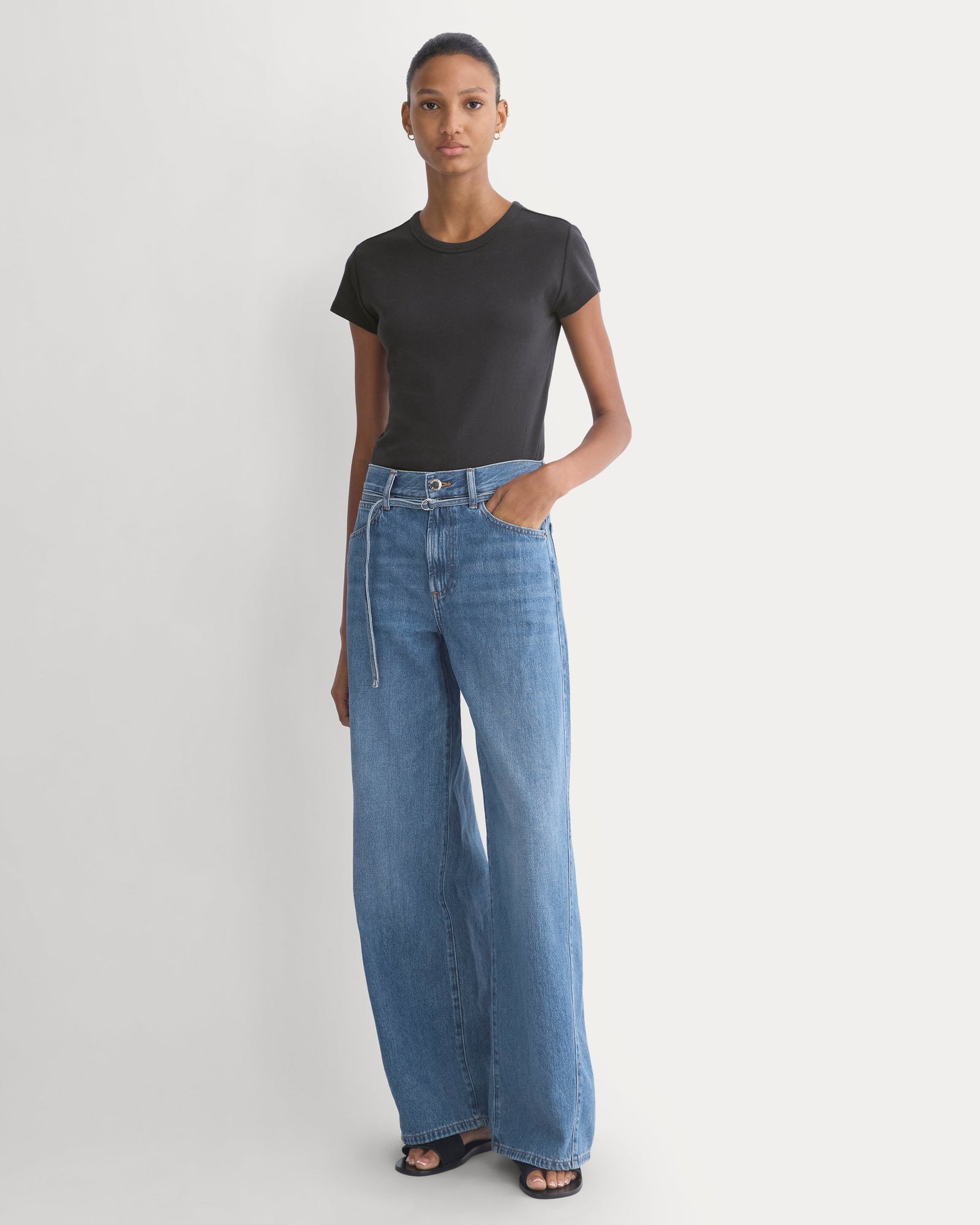 Lightweight Loose Wide-Leg Jean in Medium Indigo — front view