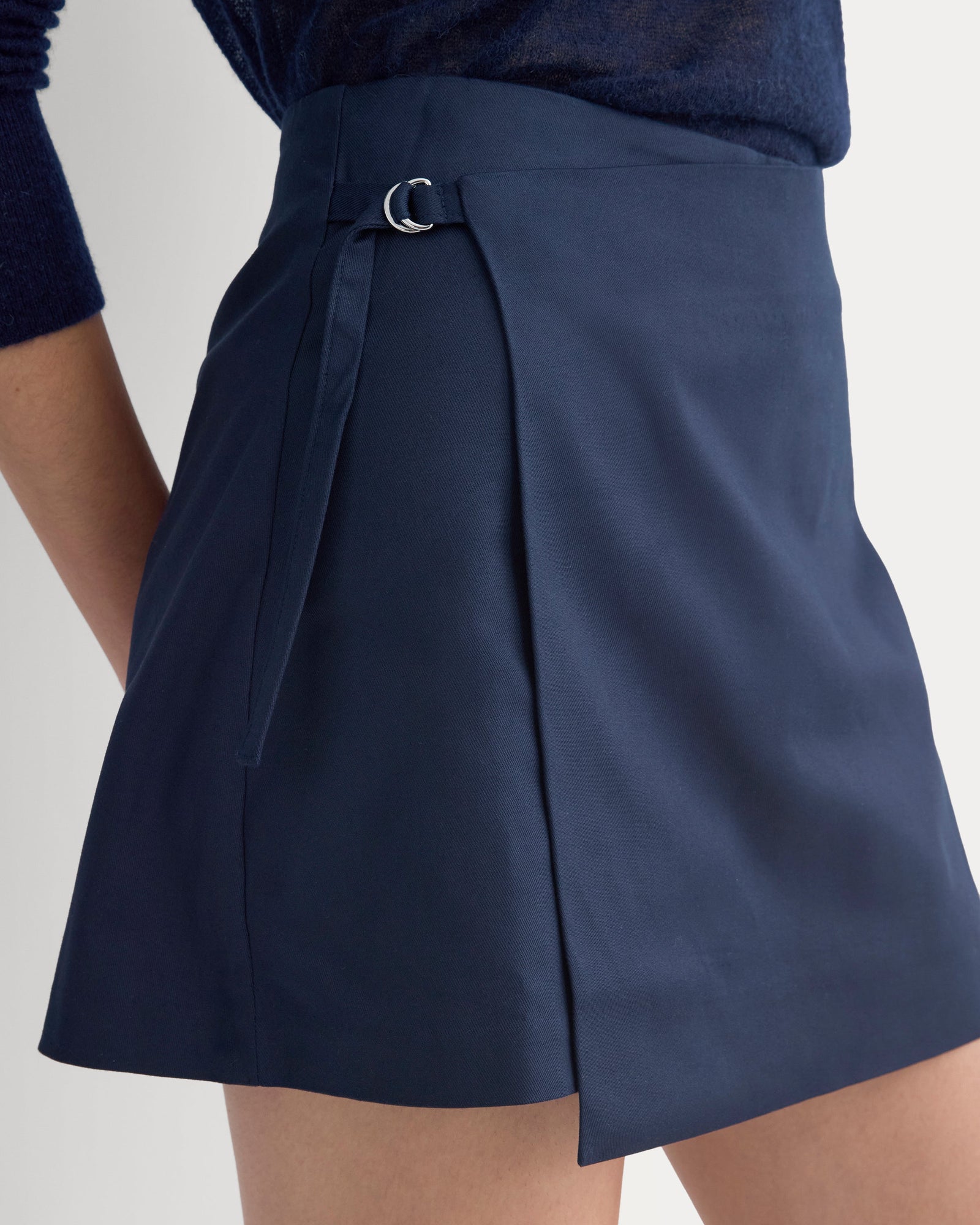 Tailored Drape Mini Skort in Navy — detail view
