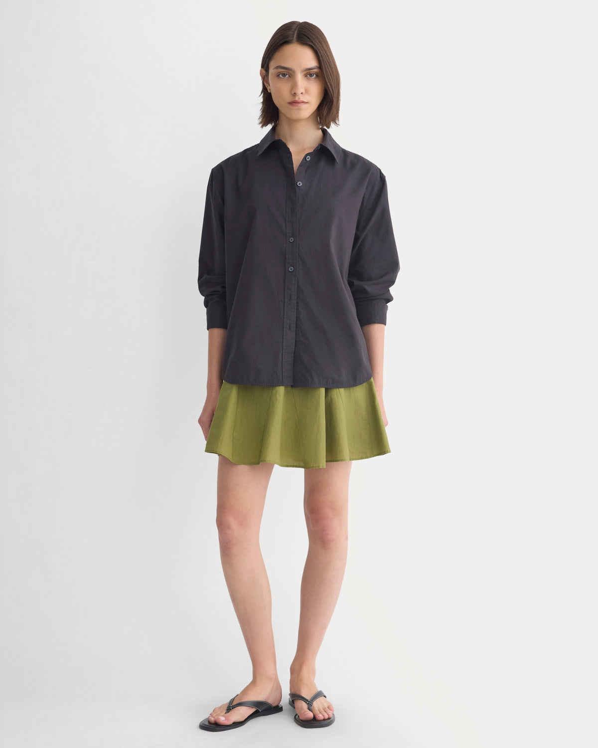 Godet Mini Skirt in Cotton Silk in Mayfly — detail view