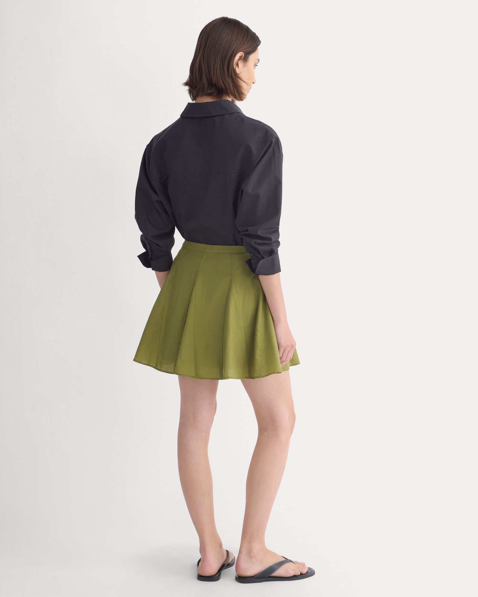 Godet Mini Skirt in Cotton Silk in Mayfly — detail view
