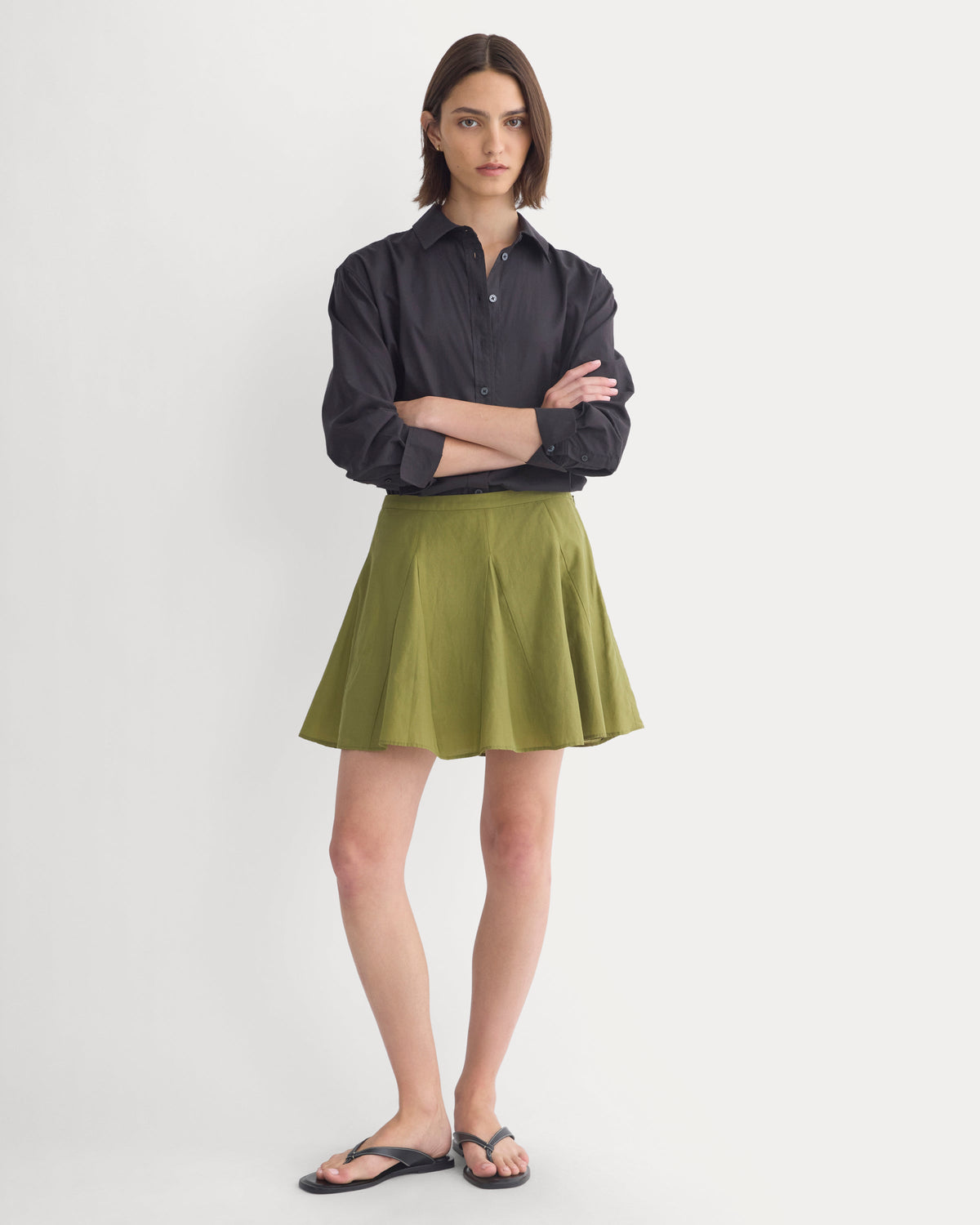 Godet Mini Skirt in Cotton Silk in Mayfly — front view