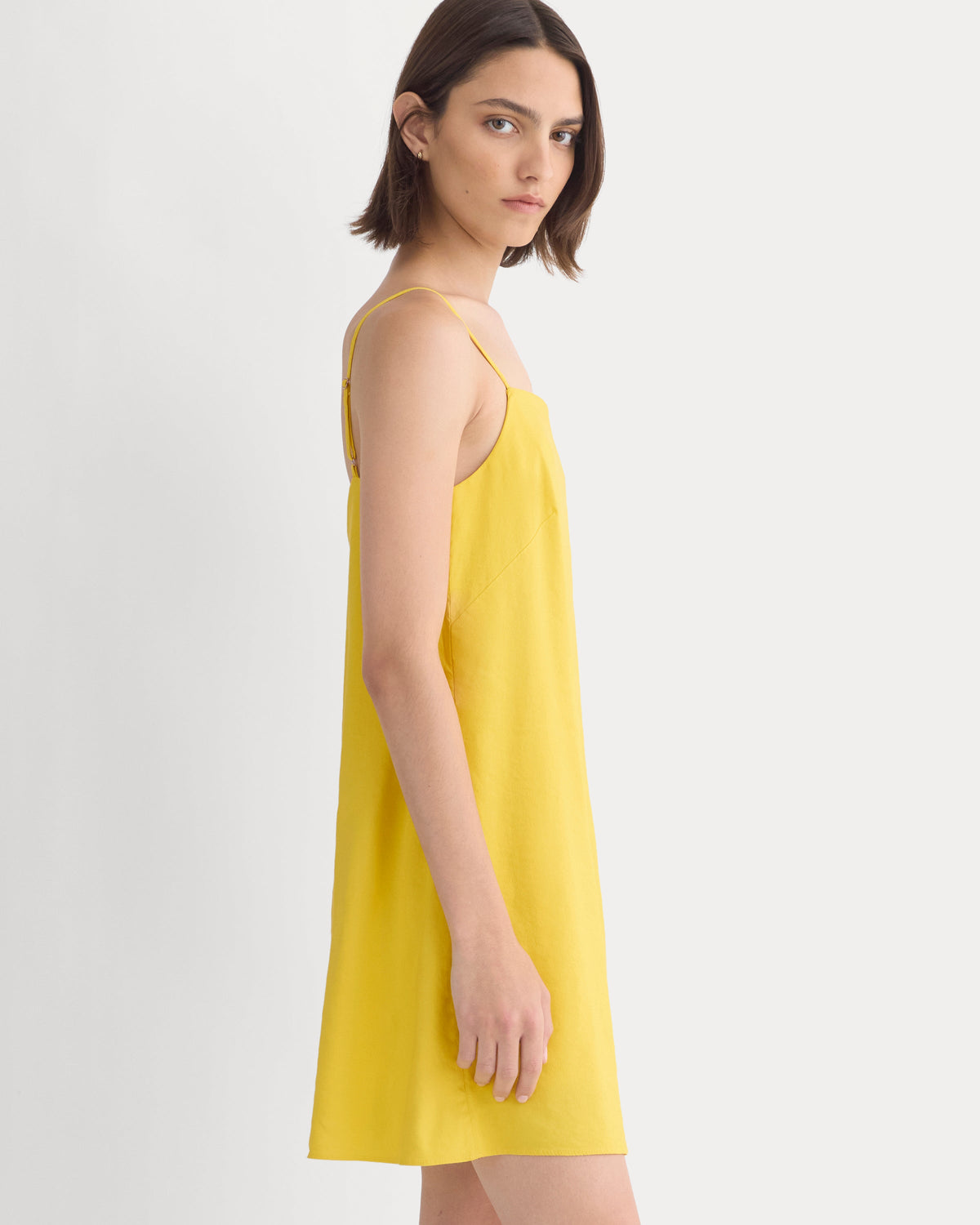Mini Shift Dress in Stretch Linen in Passion Fruit — detail view