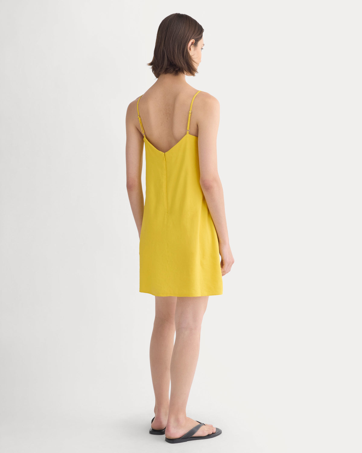 Mini Shift Dress in Stretch Linen in Passion Fruit — detail view
