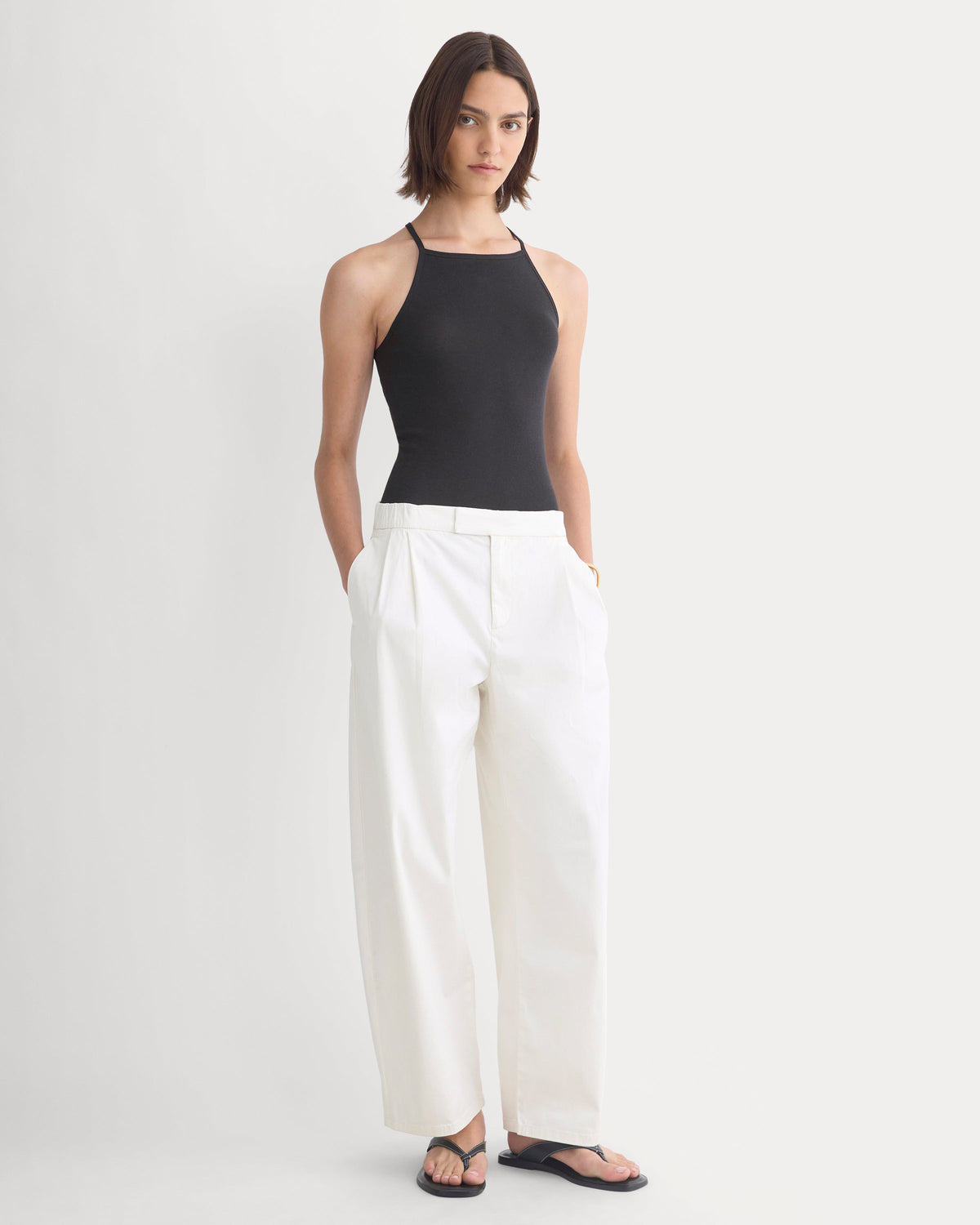 Barrel-Leg Pant in Organic Cotton Sateen in Bone — front view