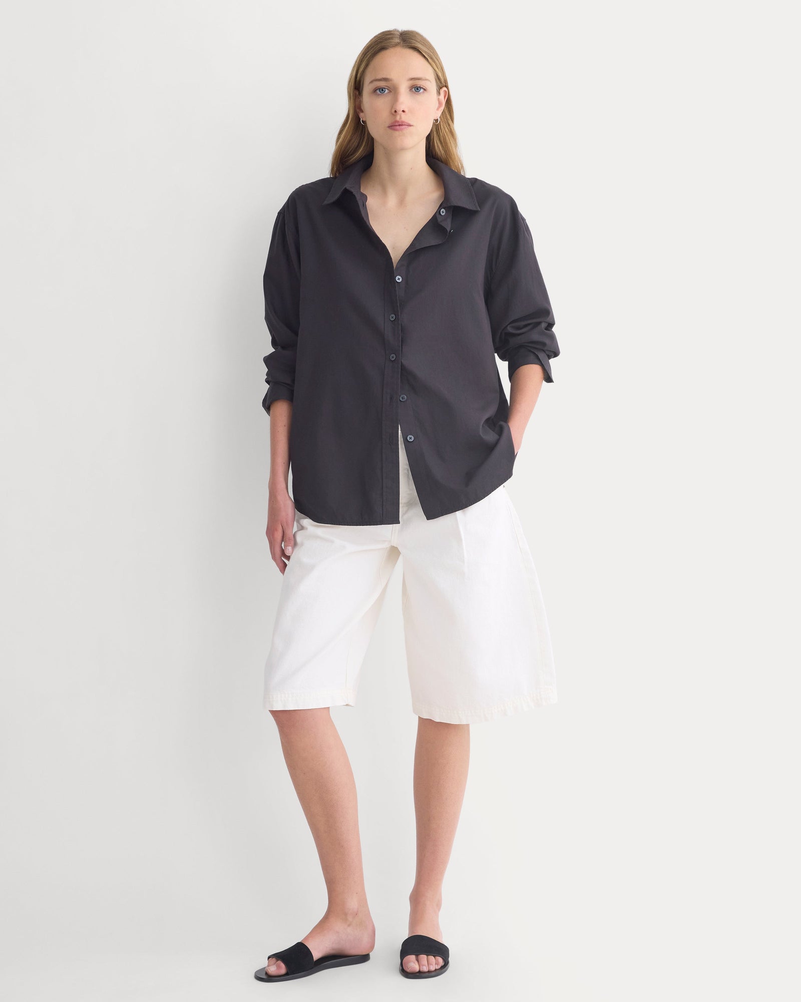 High-Rise Pleated Culotte in Bone/Cream — front view