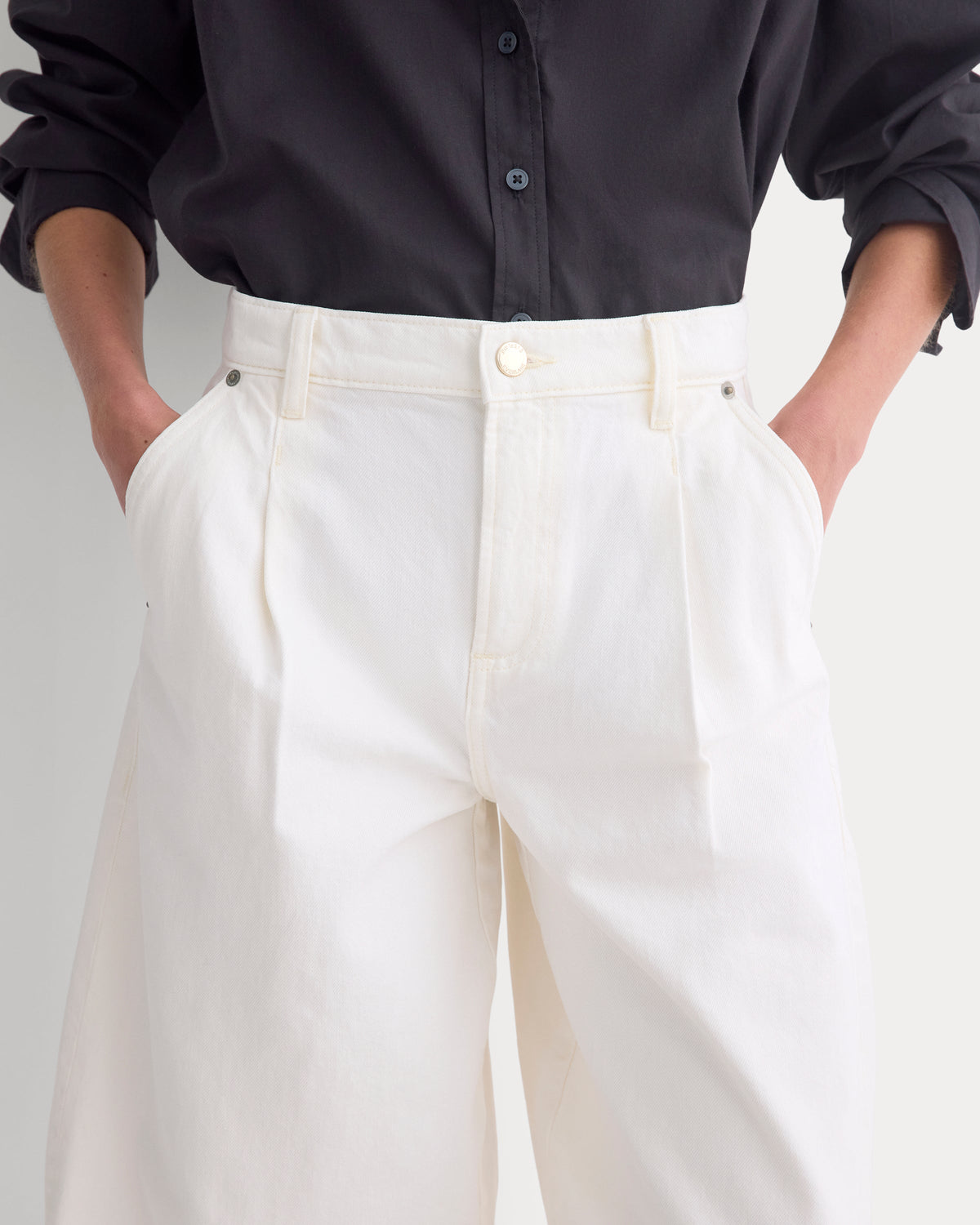 High-Rise Pleated Culotte in Bone/Cream — detail view