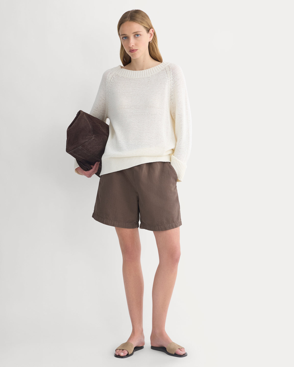 Denim Easy Short in Chocolate Chip Brown — front view