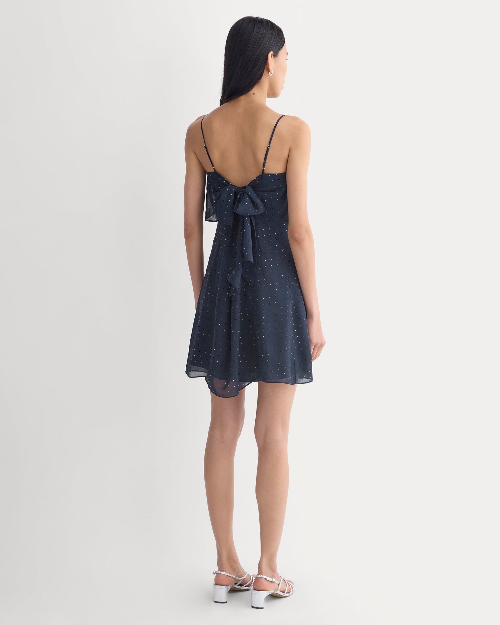 Scarf-Tie Mini Dress in Silk Georgette in Men's Navy/Birch — detail view