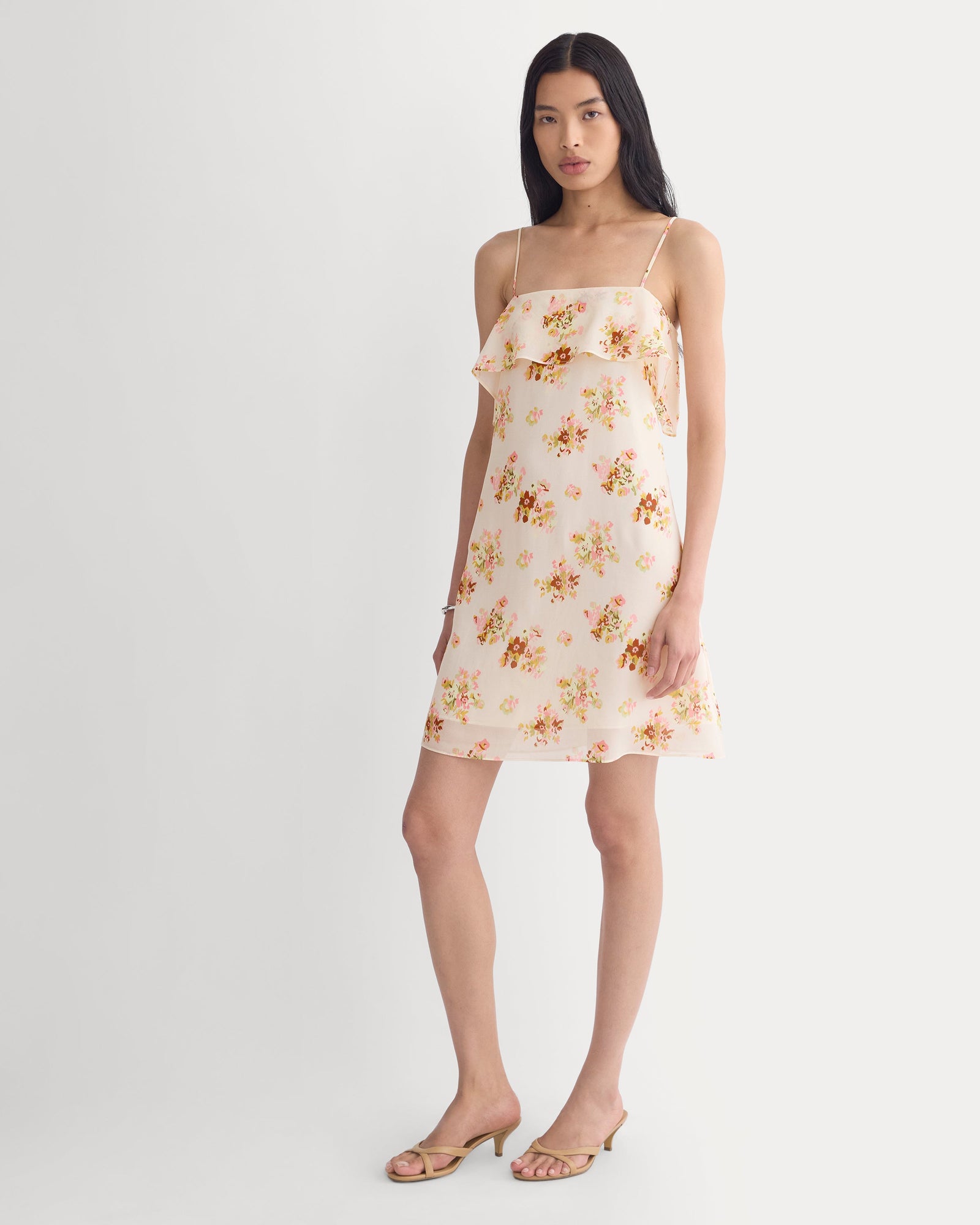 Scarf-Tie Mini Dress in Silk Georgette in Vintage Floral — front view