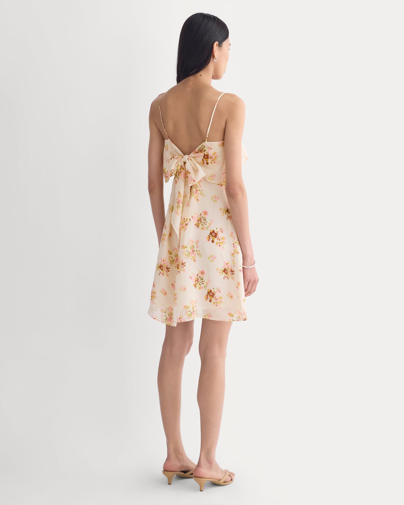 Scarf-Tie Mini Dress in Silk Georgette in Vintage Floral — detail view