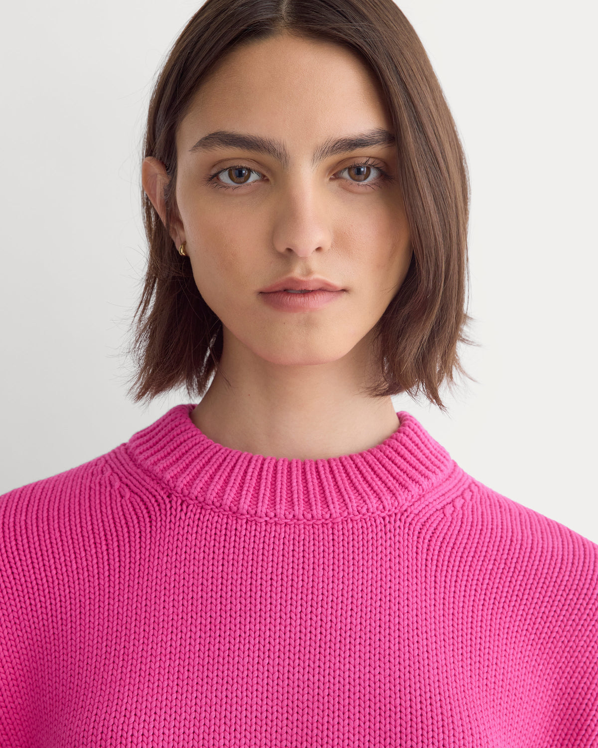 Oversized Cocoon Crew in Elevated Cotton in Rose Violet — detail view