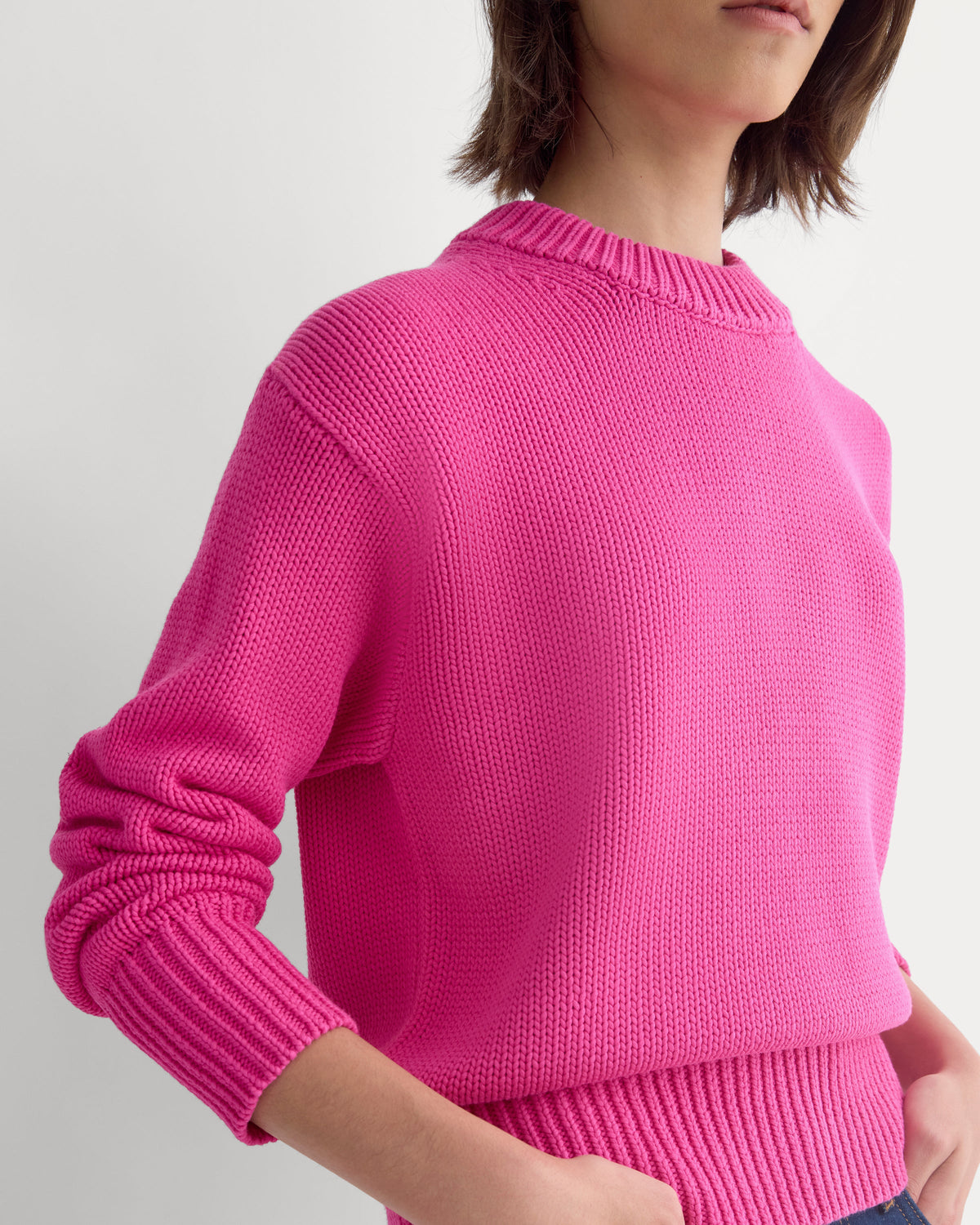 Oversized Cocoon Crew in Elevated Cotton in Rose Violet — front view
