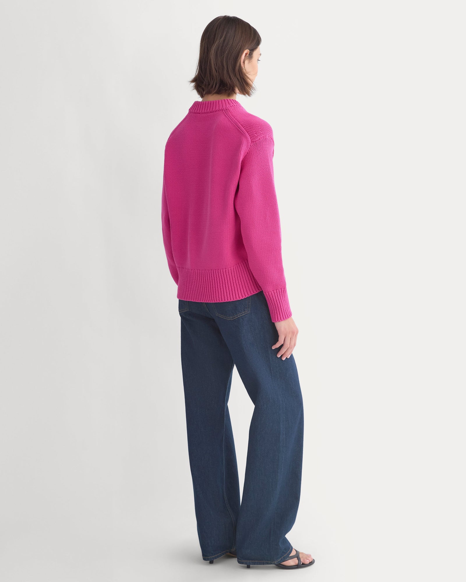 Oversized Cocoon Crew in Elevated Cotton in Rose Violet — detail view