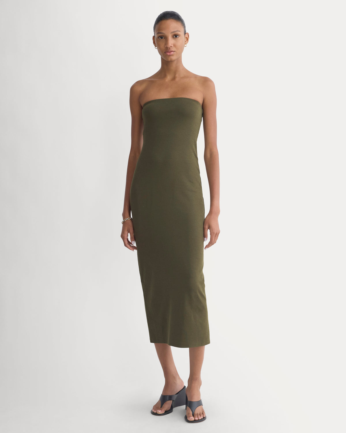Form Tube Dress in Olive Night — front view