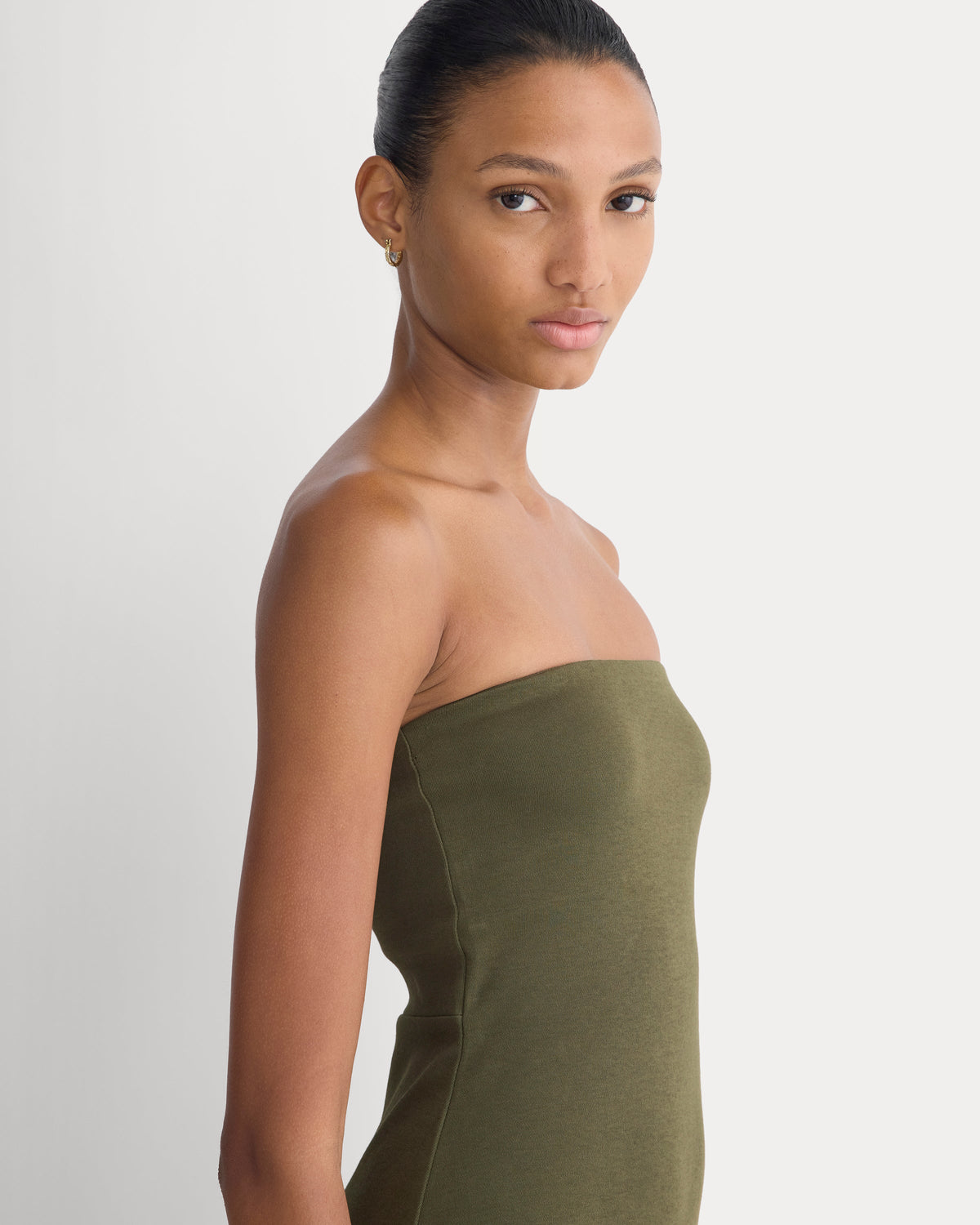 Form Tube Dress in Olive Night — detail view