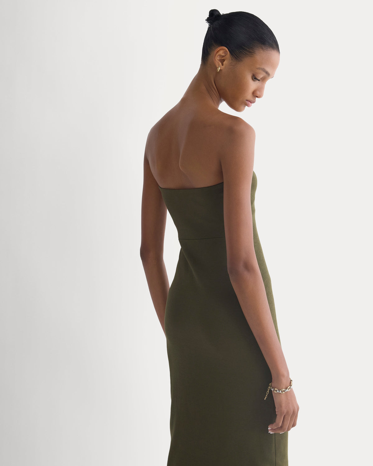 Form Tube Dress in Olive Night — detail view