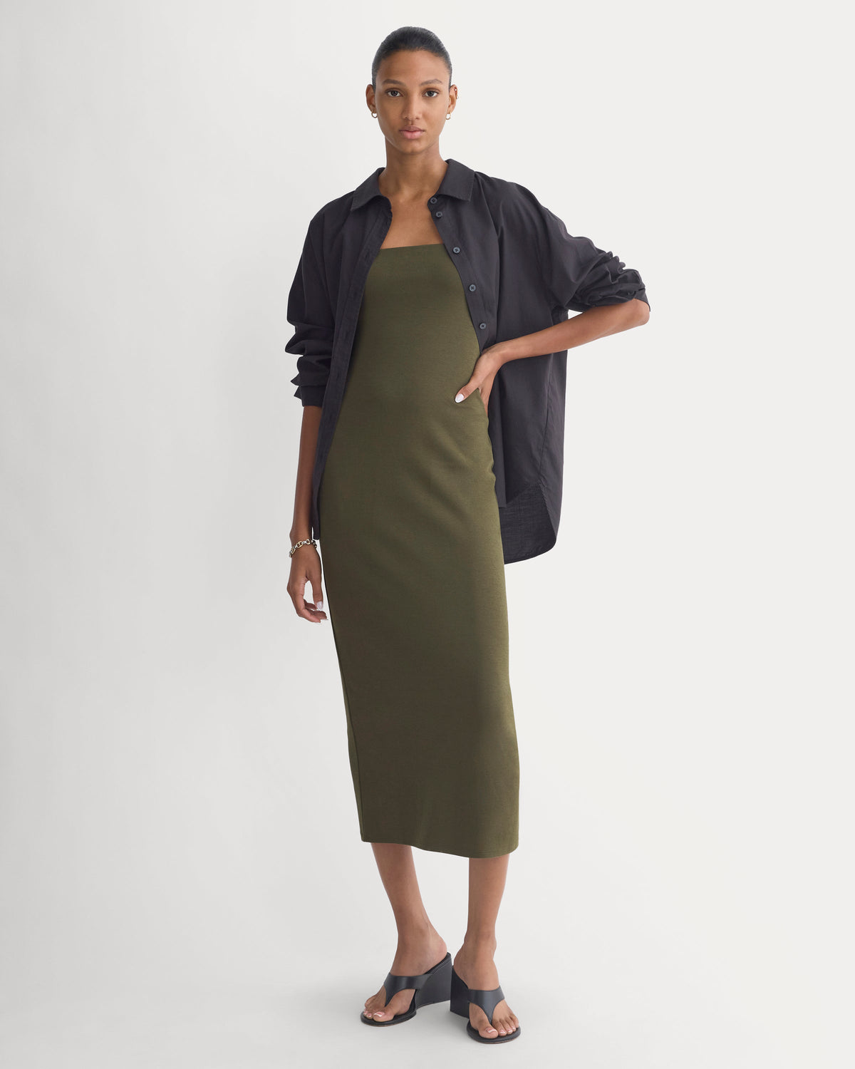 Form Tube Dress in Olive Night — detail view