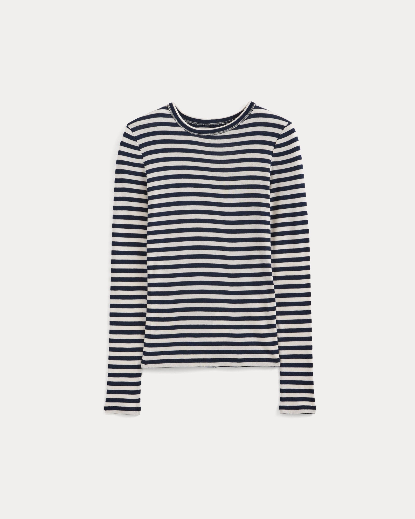 Tissue Long-Sleeve Crew in Bone / Navy — alternate view